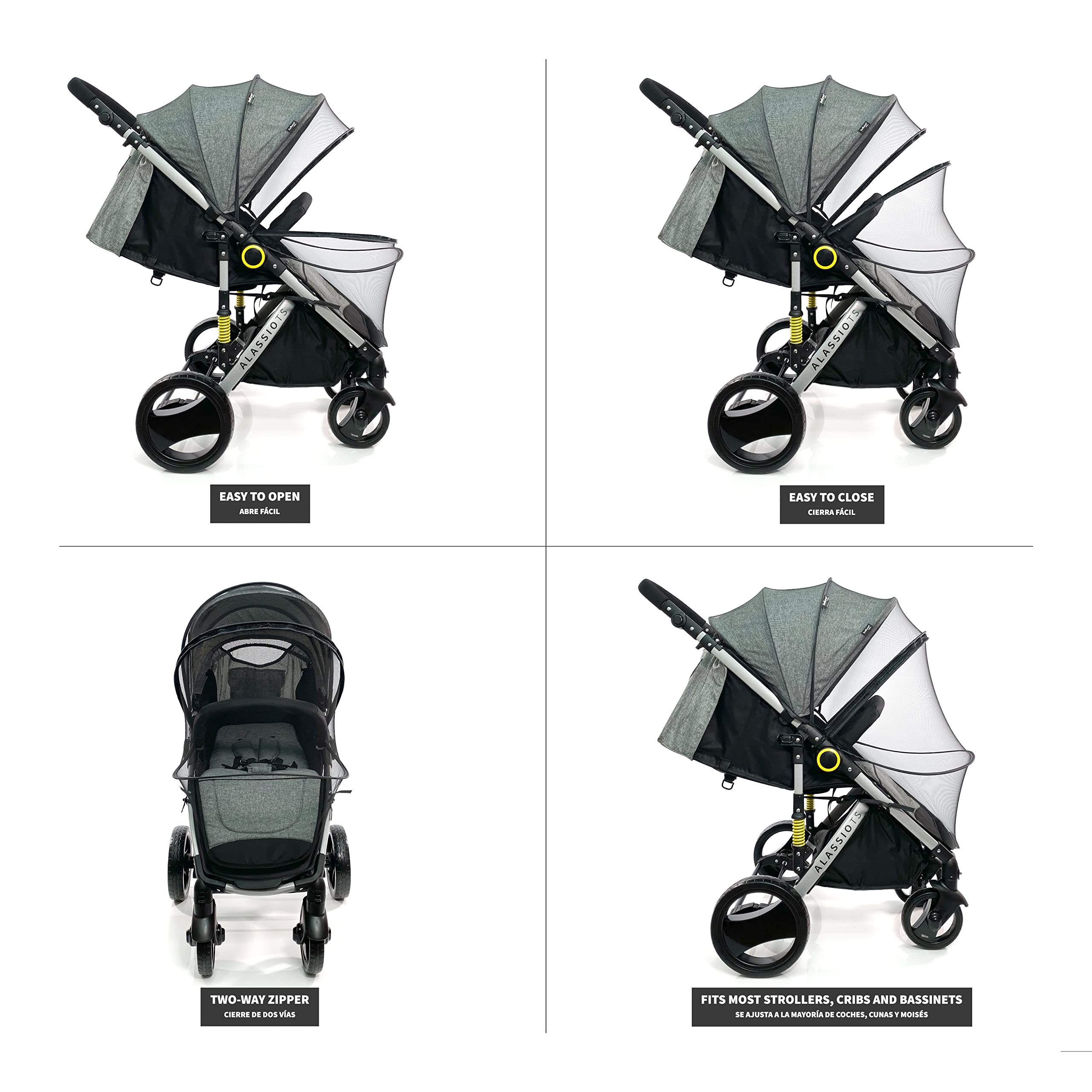 Baby Stroller Universal Mosquito Net Cover, Fits Crib, Bassinet, Cradle - Black