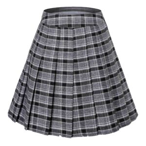 Hoerev Black Grey Plaid Pleated Skater Tennis School Uniform Skirt with Lining Shorts for Women Girls,US 6