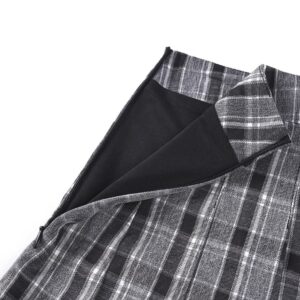 Hoerev Black Grey Plaid Pleated Skater Tennis School Uniform Skirt with Lining Shorts for Women Girls,US 6