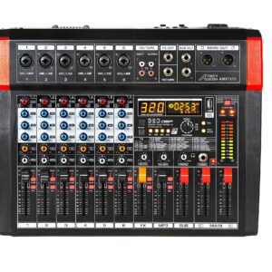 Audio2000'S AMX7372 Six-Channel Audio Mixer with 320 DSP Sound Effects, Stereo Sub Out with Sub-Out Level-Control Fader, Level-Control Faders on All Channels, and USB/Computer Interface