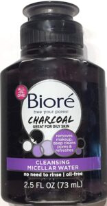 biore charcoal cleansing micellar water, travel size, 75 ml - for oily skin