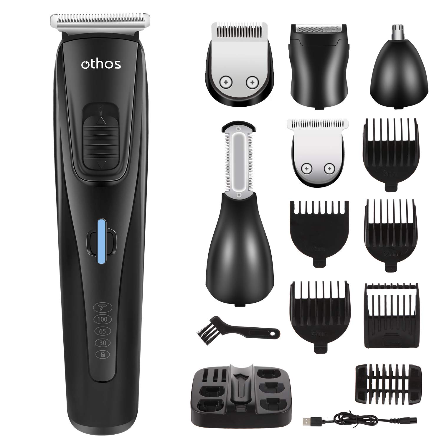 othos Multi-Functional Electric Hair Clipper Beard Trimmers Shaver Kit for Men Mustache Hair Face Nose Body Ear Trimmers Set USB Charging Rechargeable Lithium Battery Waterproof Cordless Stand LED