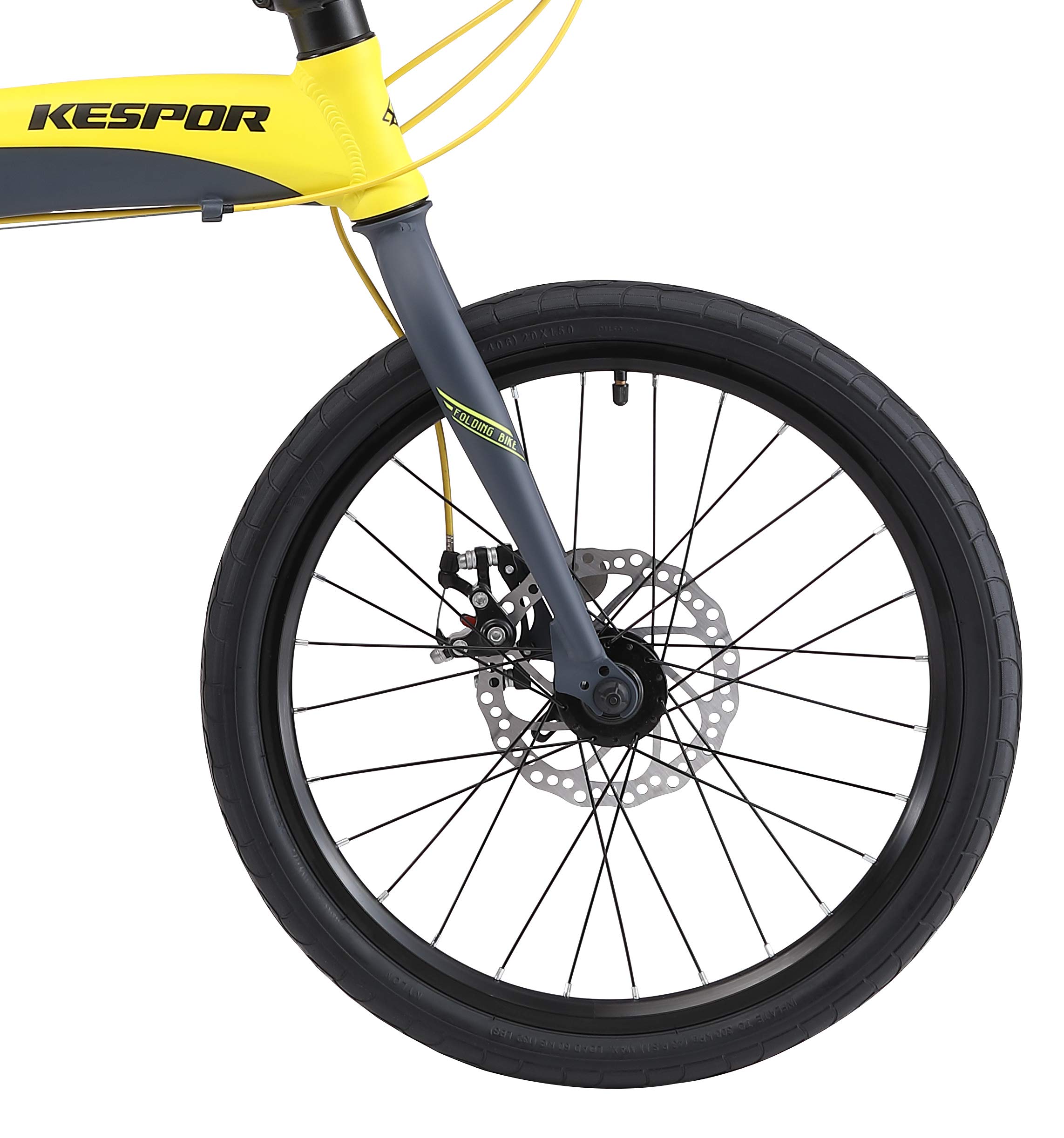 KESPOR Thunderbolt D8 Folding Bike for Adults, 20-inch Wheels, Rear Carry Rack, Shimano 8 Speed Alloy Easy Folding, Disc Brake (Yellow)