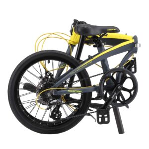 KESPOR Thunderbolt D8 Folding Bike for Adults, 20-inch Wheels, Rear Carry Rack, Shimano 8 Speed Alloy Easy Folding, Disc Brake (Yellow)