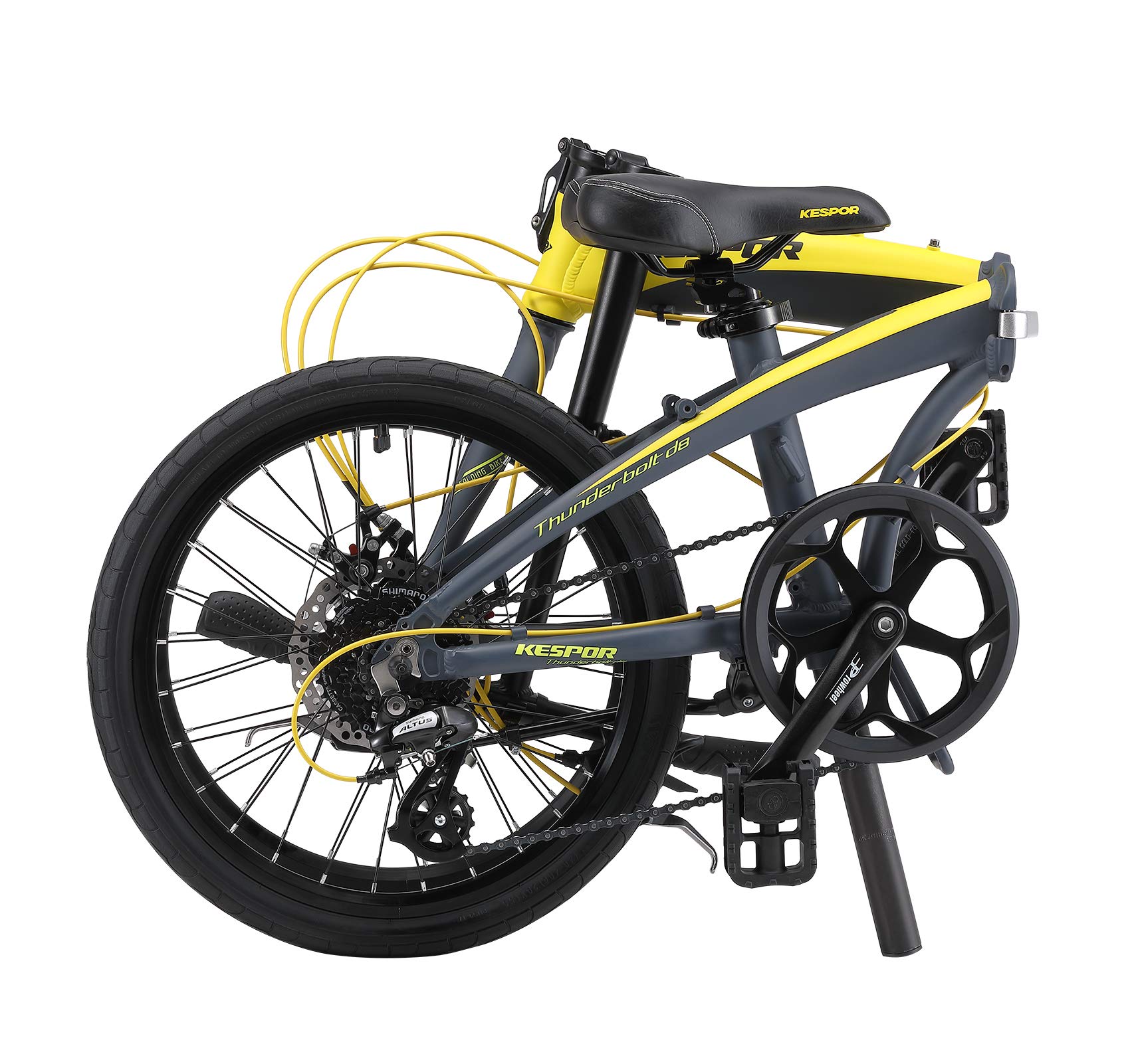 KESPOR Thunderbolt D8 Folding Bike for Adults, 20-inch Wheels, Rear Carry Rack, Shimano 8 Speed Alloy Easy Folding, Disc Brake (Yellow)