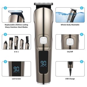 K Cordless Hair Clippers For Men Professional,Beard Nose Hair Trimmer,Grooming Kit For Men,Clippers For Hair Cutting Tools,Gift For Men/Dad/Husband/Boyfriend/Brother/Kid,Rechargeable LED Display