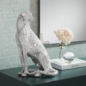 studio 55d sitting leopard 16" high silver sculpture