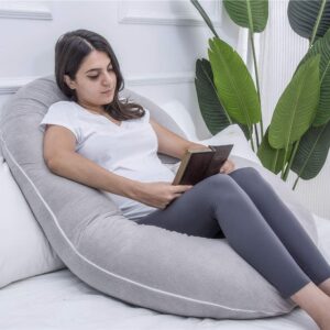 1 MIDDLE ONE Pregnancy Pillow, C Shaped Full Body Pillow for Maternity Support, Pregnant Women Sleeping Pillow with Velour Cover (Grey)