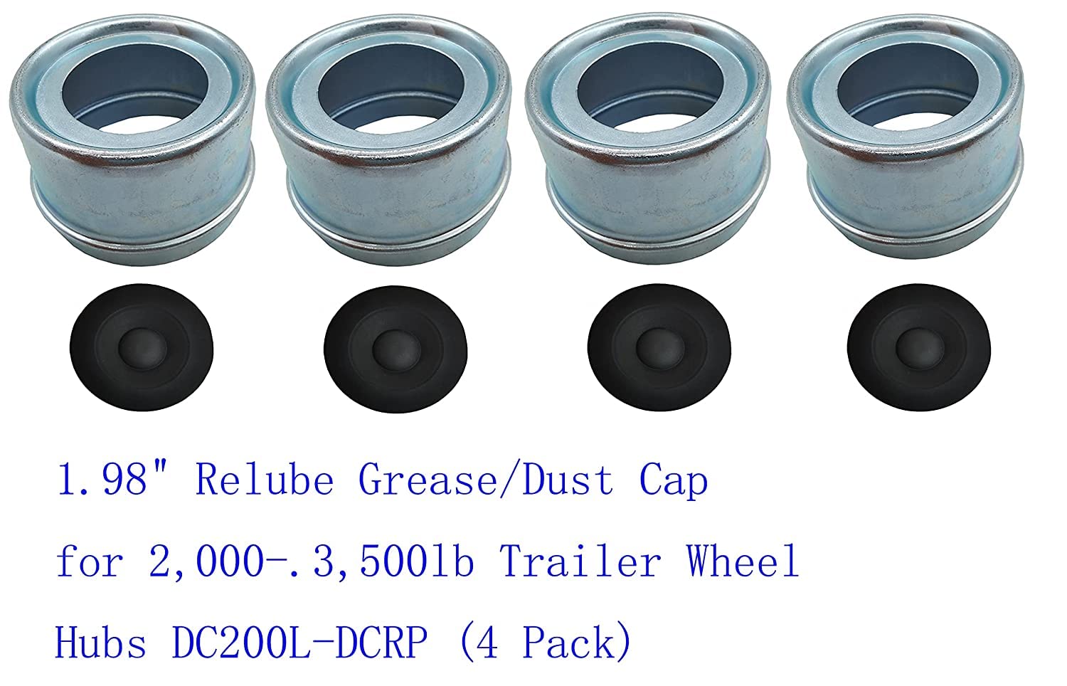 KLMHT Replaces Trailer Axle Dust Cap Cup Grease Cover & Rubber Plugs for Dexter EZ Lube Trailer Camper Axle 1.98" (4 Pack)