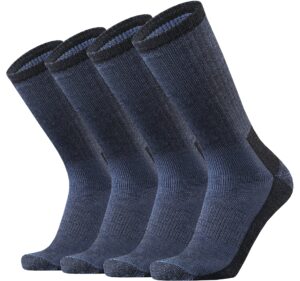 ortis merino wool cushion crew socks for men outdoor hiking hike moisture wicking heavyweight thick warm steel toe work boots(navyblue l)