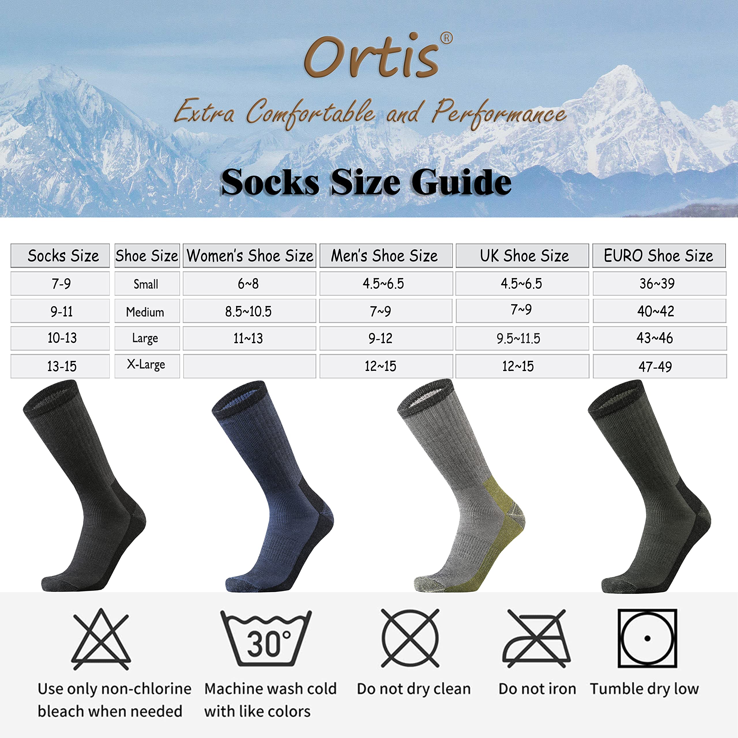 Ortis Merino Wool Cushion Crew Socks for Men Outdoor Hiking Hike Moisture Wicking Heavyweight Thick Warm Steel Toe Work Boots(NavyBlue L)