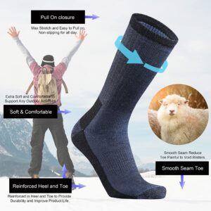 Ortis Merino Wool Cushion Crew Socks for Men Outdoor Hiking Hike Moisture Wicking Heavyweight Thick Warm Steel Toe Work Boots(NavyBlue L)