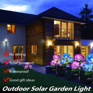 TYNLED Solar Lights Outdoor Decorative - 2 Pack Hydrangea Solar Garden Stake Lights Waterproof and Realistic LED Flowers Powered Outdoor In-Ground Lights for Garden Lawn Patio Backyard (Purple)