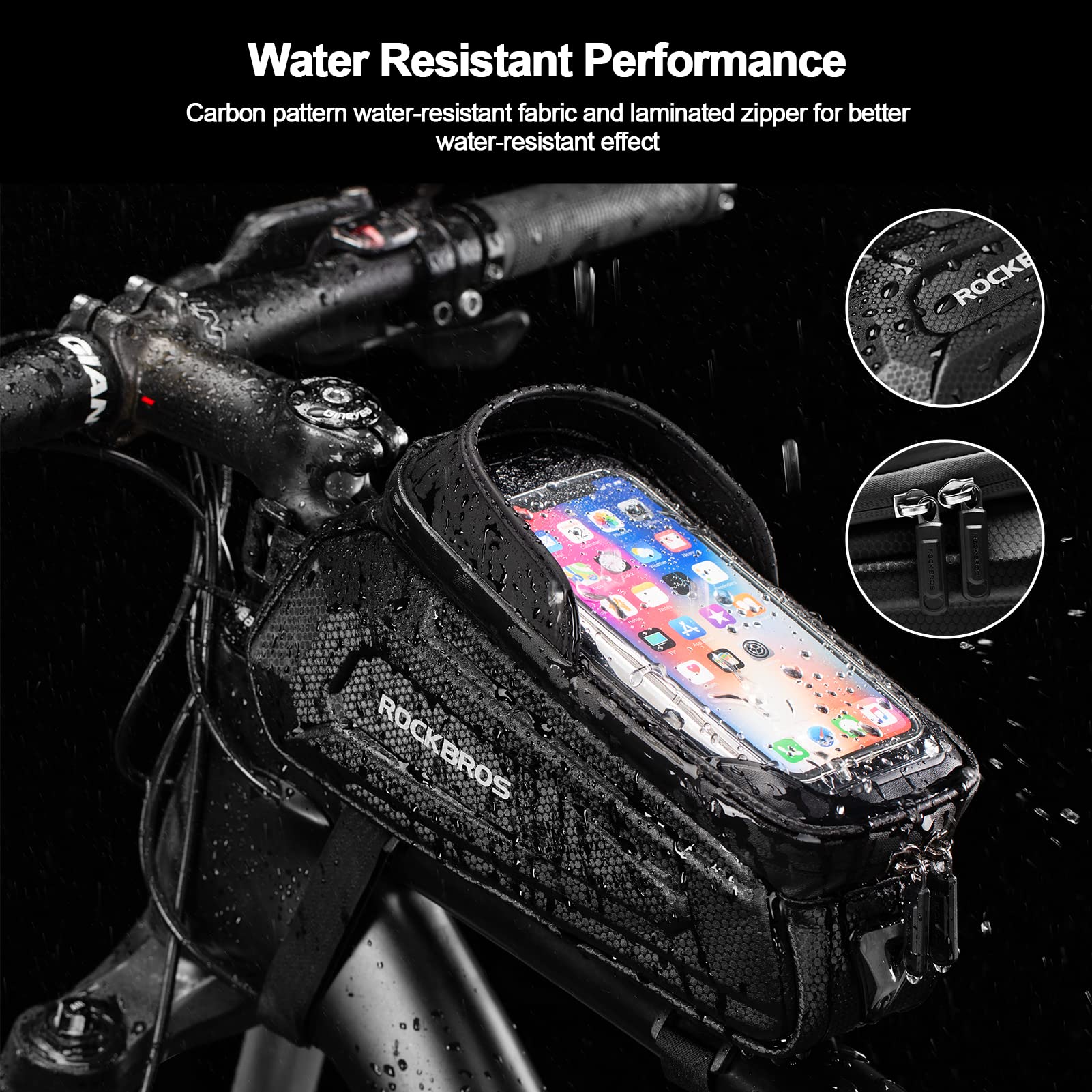ROCKBROS Bike Bag Phone Mount Bag Bicycle Accessories Pouch, EVA Waterproof Bike Phone Holder Top Tube Front Frame Bag Handlebar Bags Compatible Phones Under 6.8”
