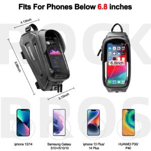 ROCKBROS Bike Bag Phone Mount Bag Bicycle Accessories Pouch, EVA Waterproof Bike Phone Holder Top Tube Front Frame Bag Handlebar Bags Compatible Phones Under 6.8”