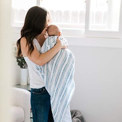 Bebe au Lait Muslin Swaddle Blanket Set, Wyoming & Western Stripe, Blue