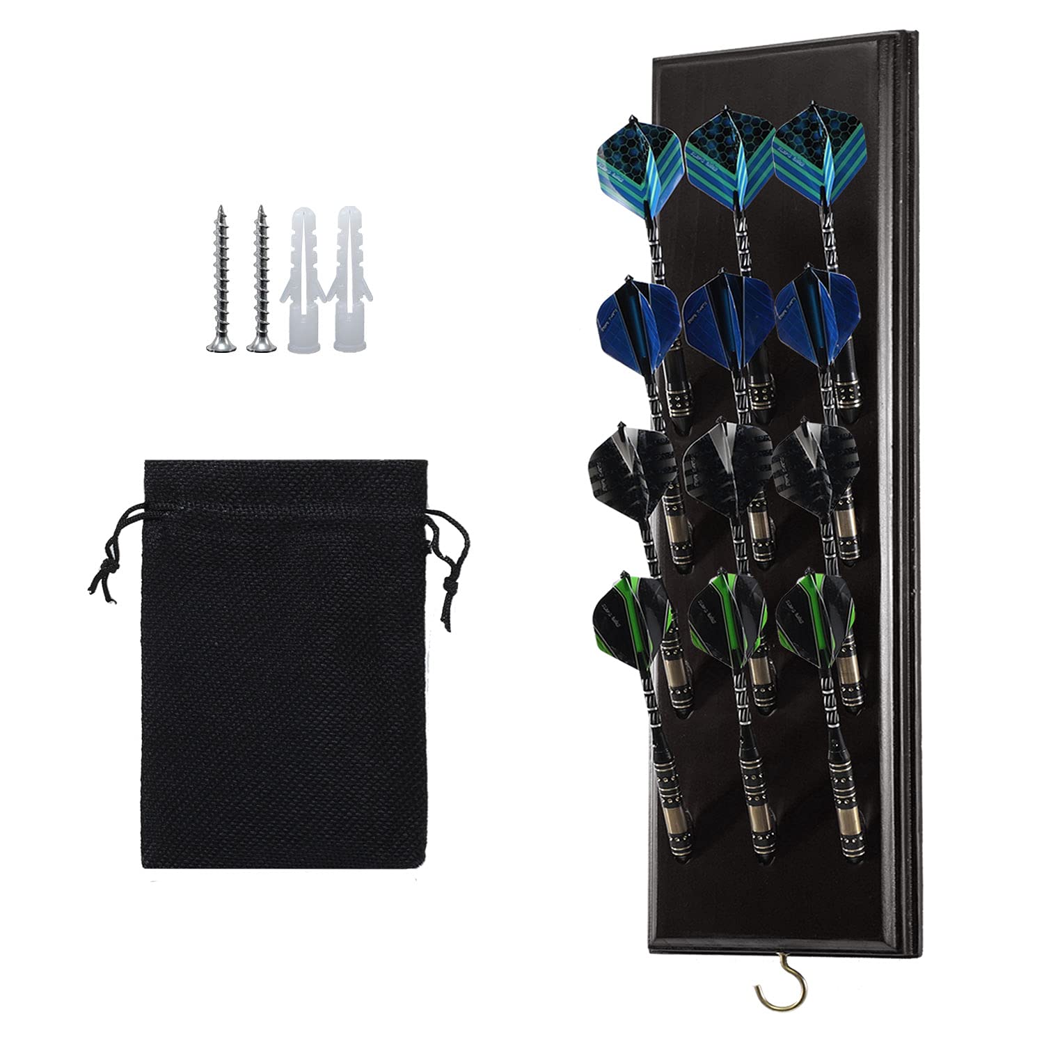 FDLS Darts Caddy Wall Mounted Darts Holder/Stand/with Metal Hook, Accessory Storage Bag, Displays 12 Set of Steel/Soft Tip Darts