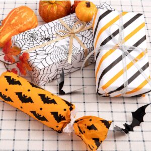 Whaline 120 Sheets Halloween Tissue Paper Black Orange Wrapping Paper Bat Pumpkin Web Spider Art Paper Crafts for Halloween Fall Birthday Wedding Party Gift Bag DIY Pompom Confetti (6 Designs)