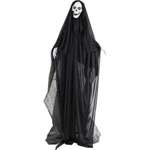 haunted hill farm life-size animatronic reaper, indoor/outdoor halloween decoration, light-up red eyes, poseable, battery-operated