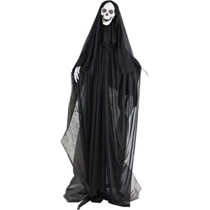 Haunted Hill Farm Life-Size Animatronic Reaper, Indoor/Outdoor Halloween Decoration, Light-up Red Eyes, Poseable, Battery-Operated