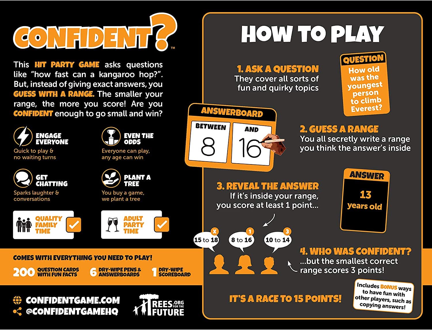 CONFIDENT? Board Game | Great Group Party Game for Family Game Night | Trivia with a Twist for Adults, Kids & Teens | Ages 8+ | 2-30 Players | Average Playtime 30 Minutes | Made by Confident Games