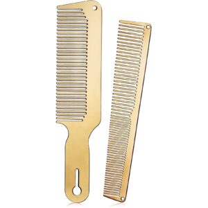 2 pieces metal comb set metal barber comb stainless steel blending comb fine styling cutting comb flat top clipper comb metal detangling comb for men women salon, 2 styles (gold)