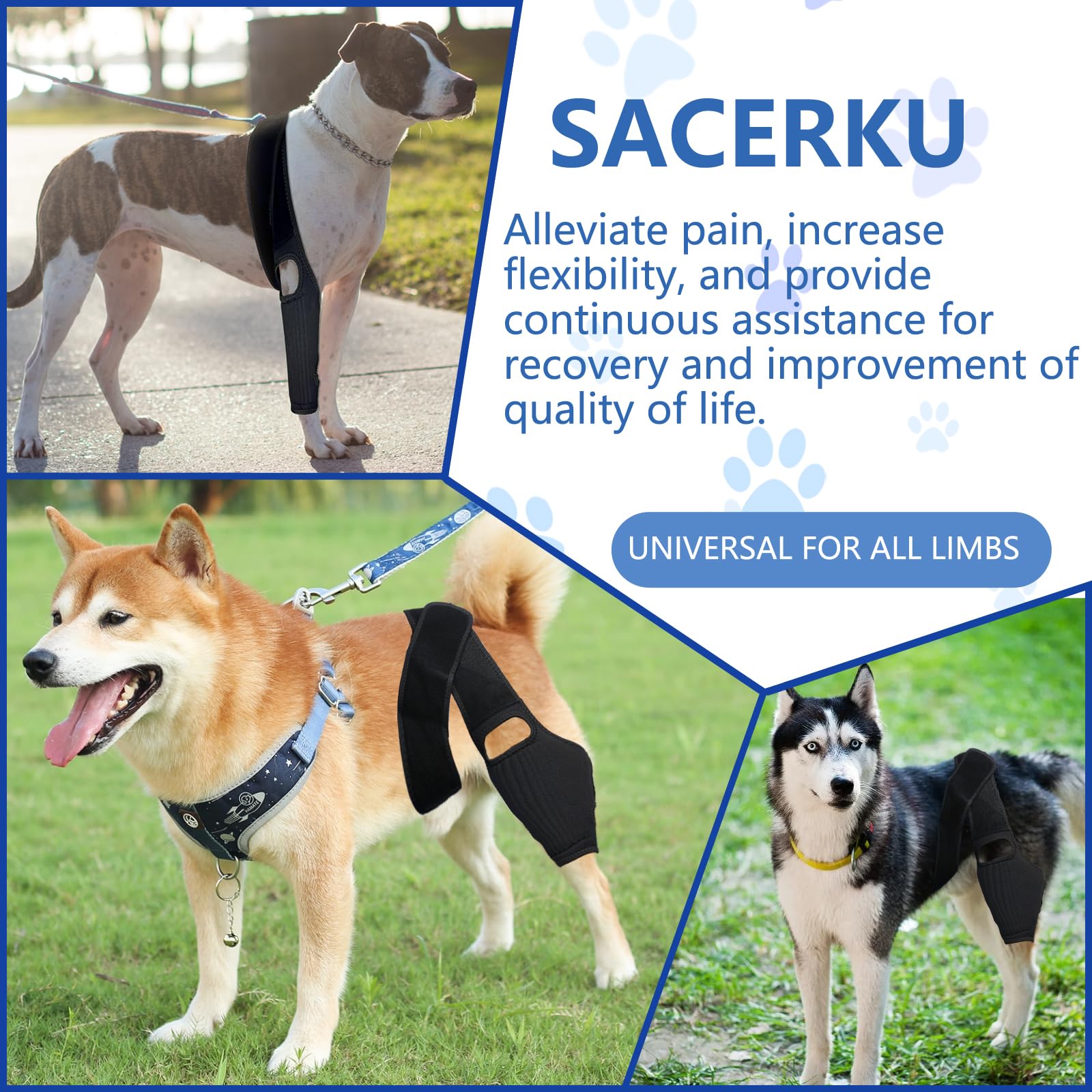 SACERKU Adjustable Canine Shoulder Leg Hip Wraps Dog Knee Brace with Side Stabilizers for Cap of Baseball(Black)