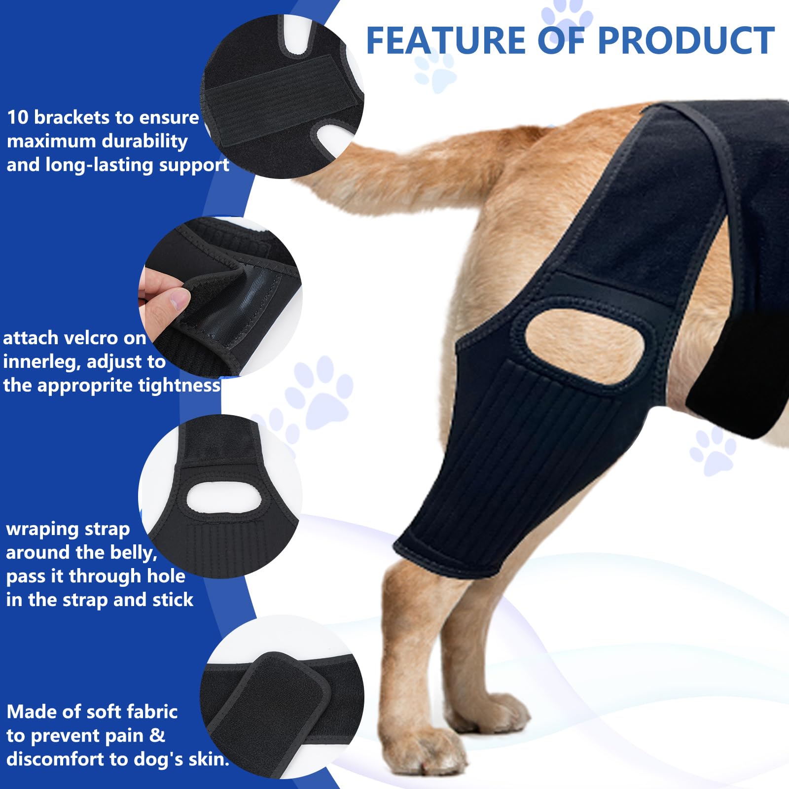 SACERKU Adjustable Canine Shoulder Leg Hip Wraps Dog Knee Brace with Side Stabilizers for Cap of Baseball(Black)