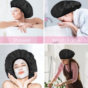 Aquior Shower Cap,Terry Lined Shower Cap for Women Reusable, Triple Layer Waterproof Bath Cap, Extra Large for Women Long Hair(Black)