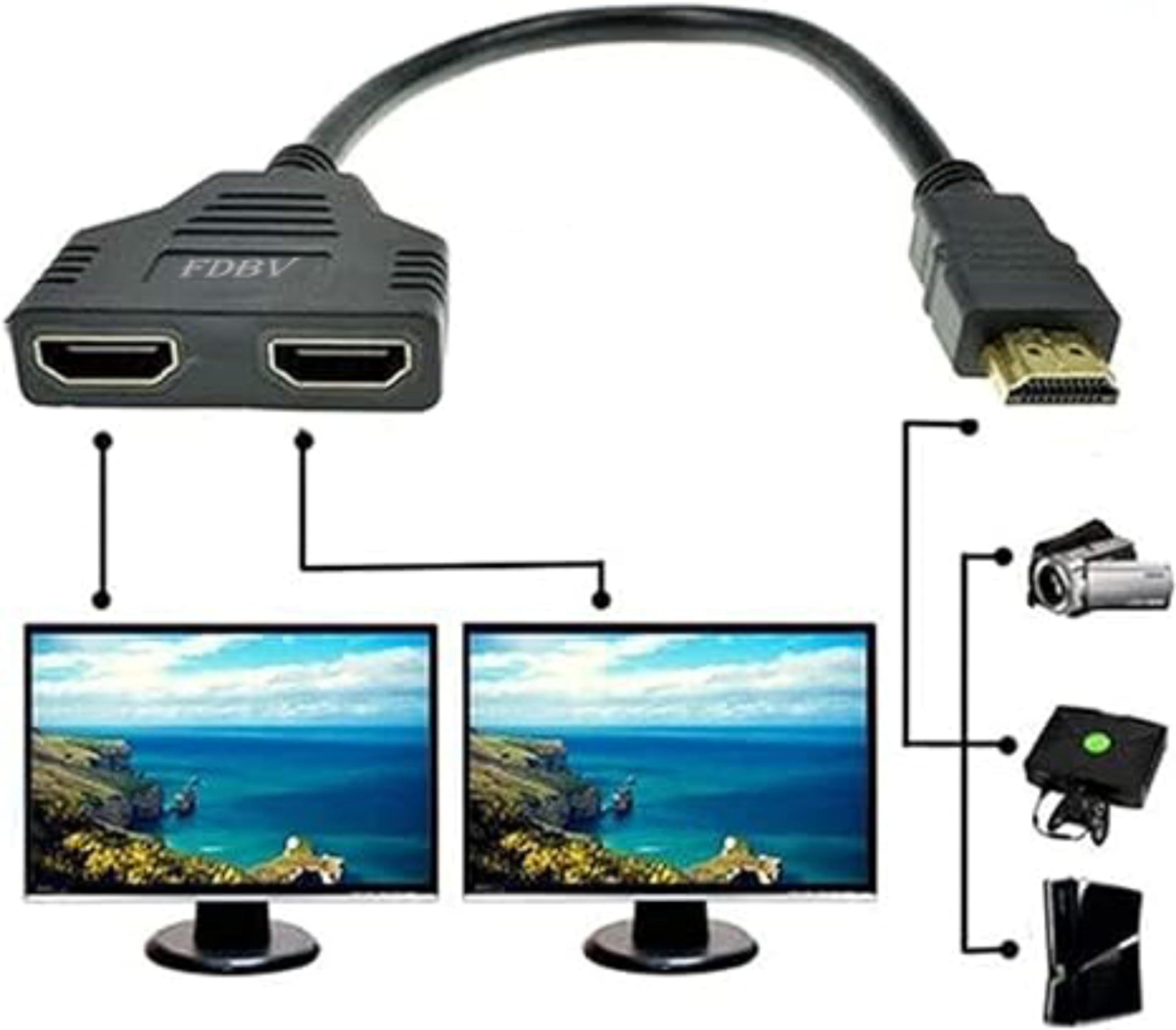 FDBV Hdmi Splitter Adapter Cable, Hdmi Splitter 1 in 2 Out HDMI Male to Dual HDMI Female 1 to 2 Way for HDMI HD, LED, LCD, TV, Support Two The Same TVs at The Same Time 1080P