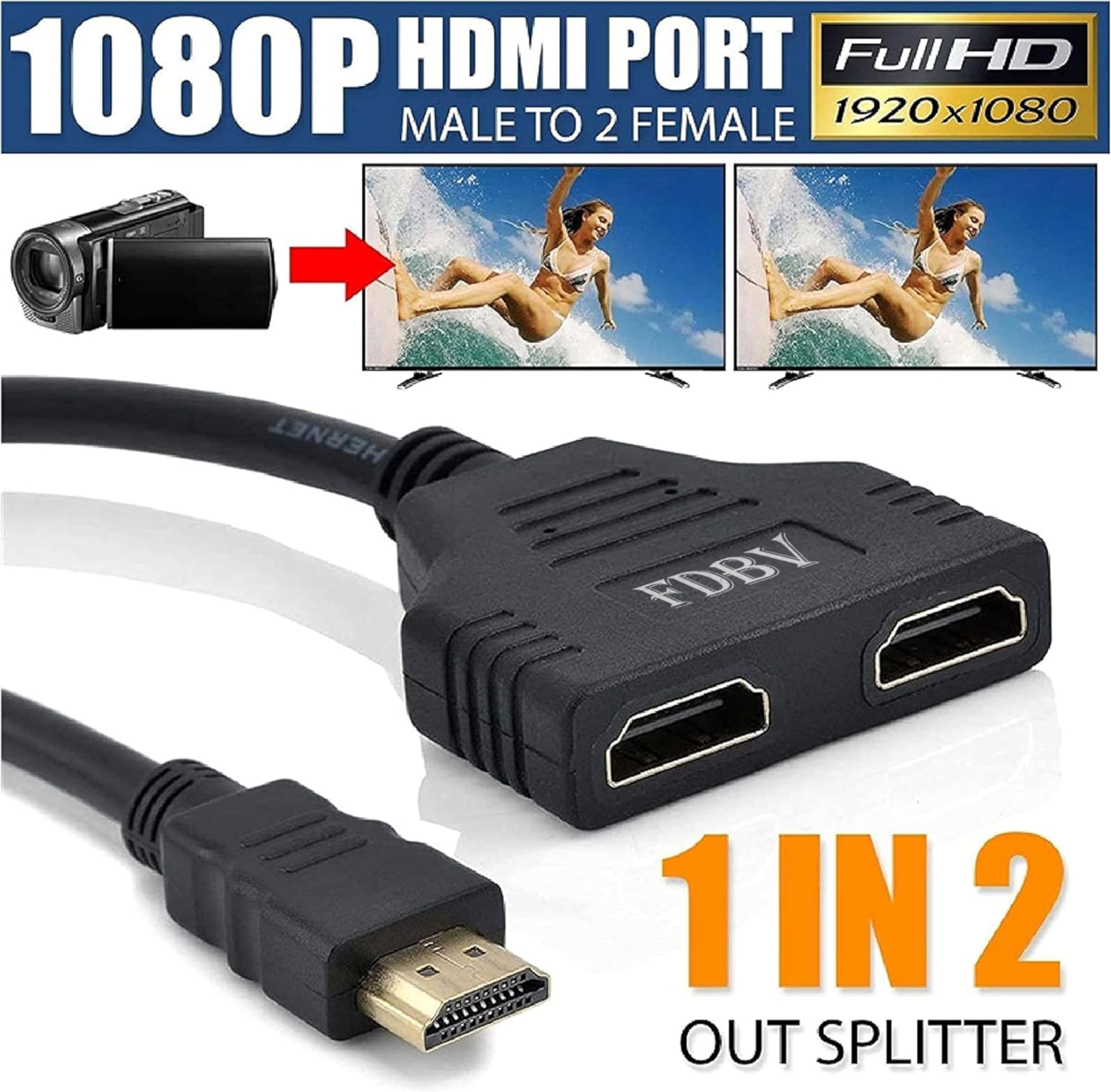 FDBV Hdmi Splitter Adapter Cable, Hdmi Splitter 1 in 2 Out HDMI Male to Dual HDMI Female 1 to 2 Way for HDMI HD, LED, LCD, TV, Support Two The Same TVs at The Same Time 1080P