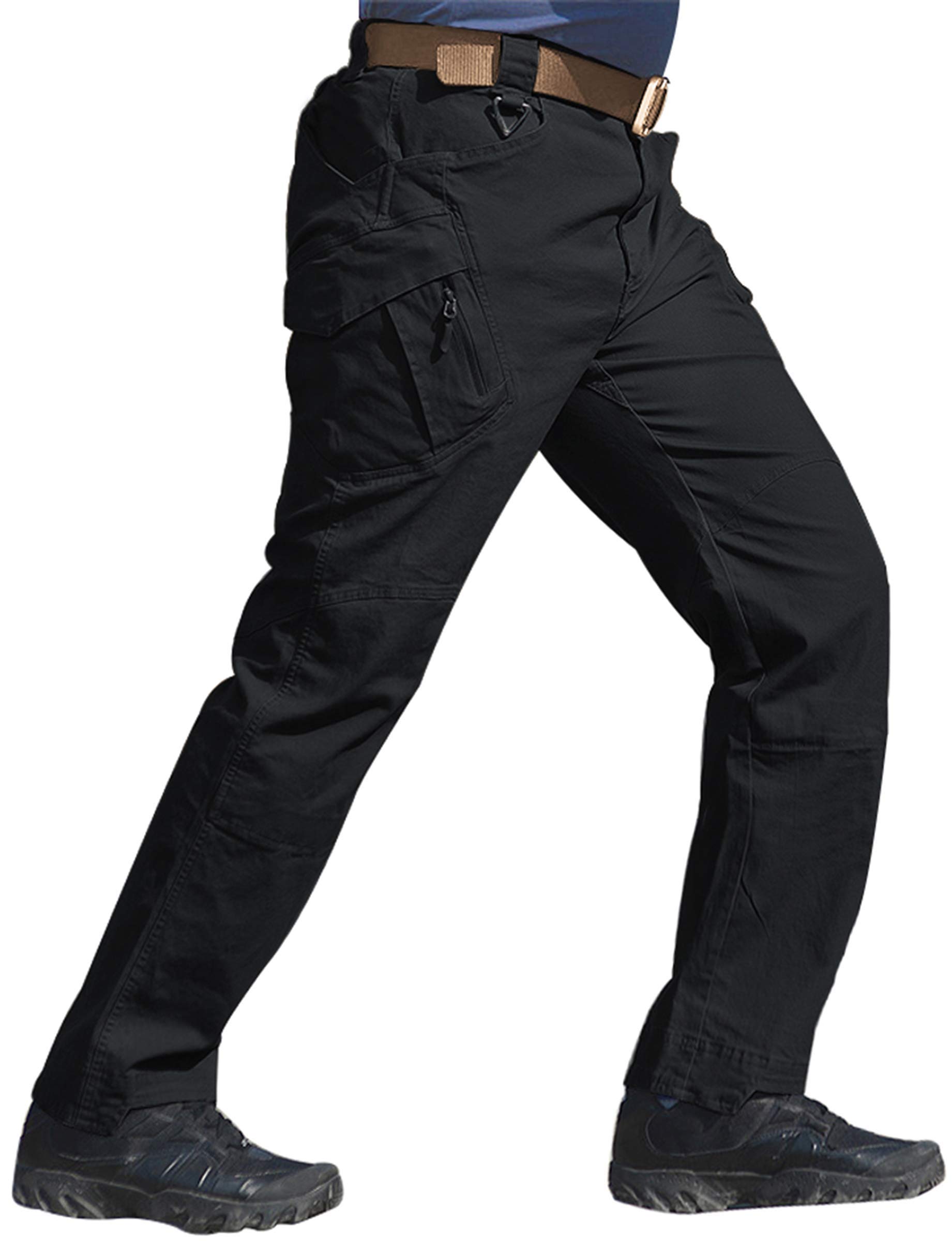 Susclude Men's Tactical Pants Stretch, 9 Pockets Rip Stop Lightweight Cargo Work Military Trousers Outdoor Hiking Pants Black 34Wx32L