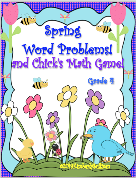 50 SPRING WORD PROBLEMS and CHICKS MATH GAME! Grade 4