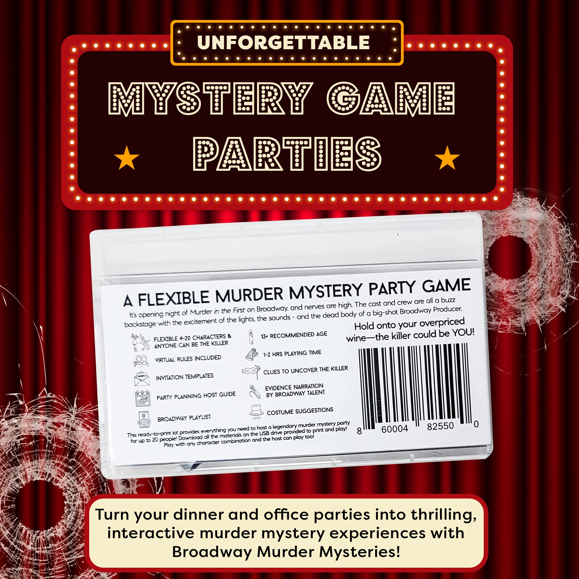 Bullets On Broadway| Murder Mystery Games | Mystery Games for Ages 13+, in-Person & Virtual Detective Game, 3-20 Players w/ Printable Files - Broadway Murder Mysteries