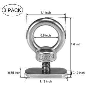 3Pack Stainless Steel Kayak Track Mount Nut Tie Down Eyelet Rail Mount Screw Accessory for Kayak Canoe Boat or Vehicle Rail Track