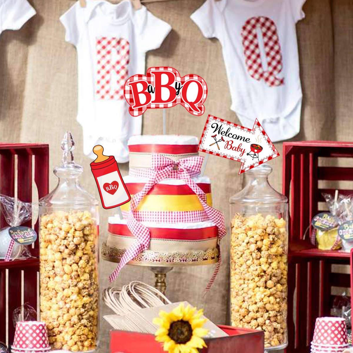 Kreatwow BBQ Baby Shower Centerpieces Baby Q Shower Decorations BBQ Table Toppers for Picnic Party Summer Barbecue Party Supplies 24 Pcs