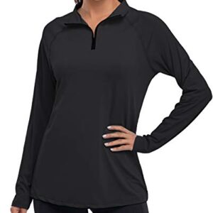 Cestyle Hiking Shirts Women, Ladies Sun Protective Clothes Long Sleeve Quick Dry Lightweight Outdoor Performance Vacation Running Workout Tops Relaxed Fit Black X-Large