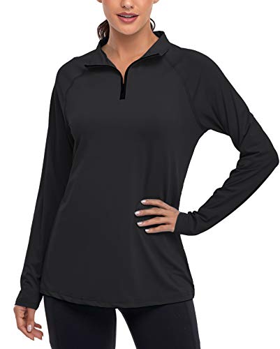 Cestyle Hiking Shirts Women, Ladies Sun Protective Clothes Long Sleeve Quick Dry Lightweight Outdoor Performance Vacation Running Workout Tops Relaxed Fit Black X-Large