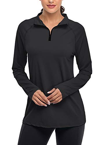 Cestyle Hiking Shirts Women, Ladies Sun Protective Clothes Long Sleeve Quick Dry Lightweight Outdoor Performance Vacation Running Workout Tops Relaxed Fit Black X-Large