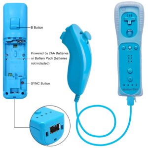 ECRABONE Wii Nunchuck Remote Controller 2 Pack with Motion Plus Compatible with Wii & Wii U Console | Wii Remote Controller with Shock Function (Black + Blue)