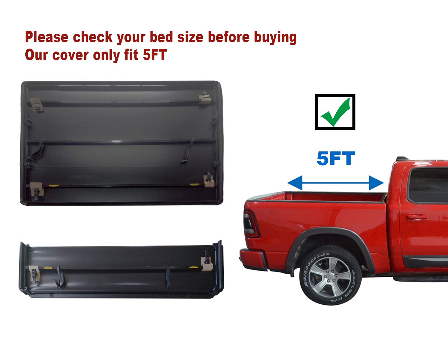 KSCPRO Soft Tri Fold Soft Folding Truck Bed Tonneau Cover Fits for 2019-2023 Ford Ranger 5ft New Body Style