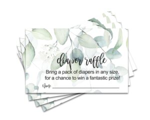 greenery diaper raffle tickets, rustic baby shower games for prizes, girls baby shower diaper raffle invitation insert cards, 50 pack