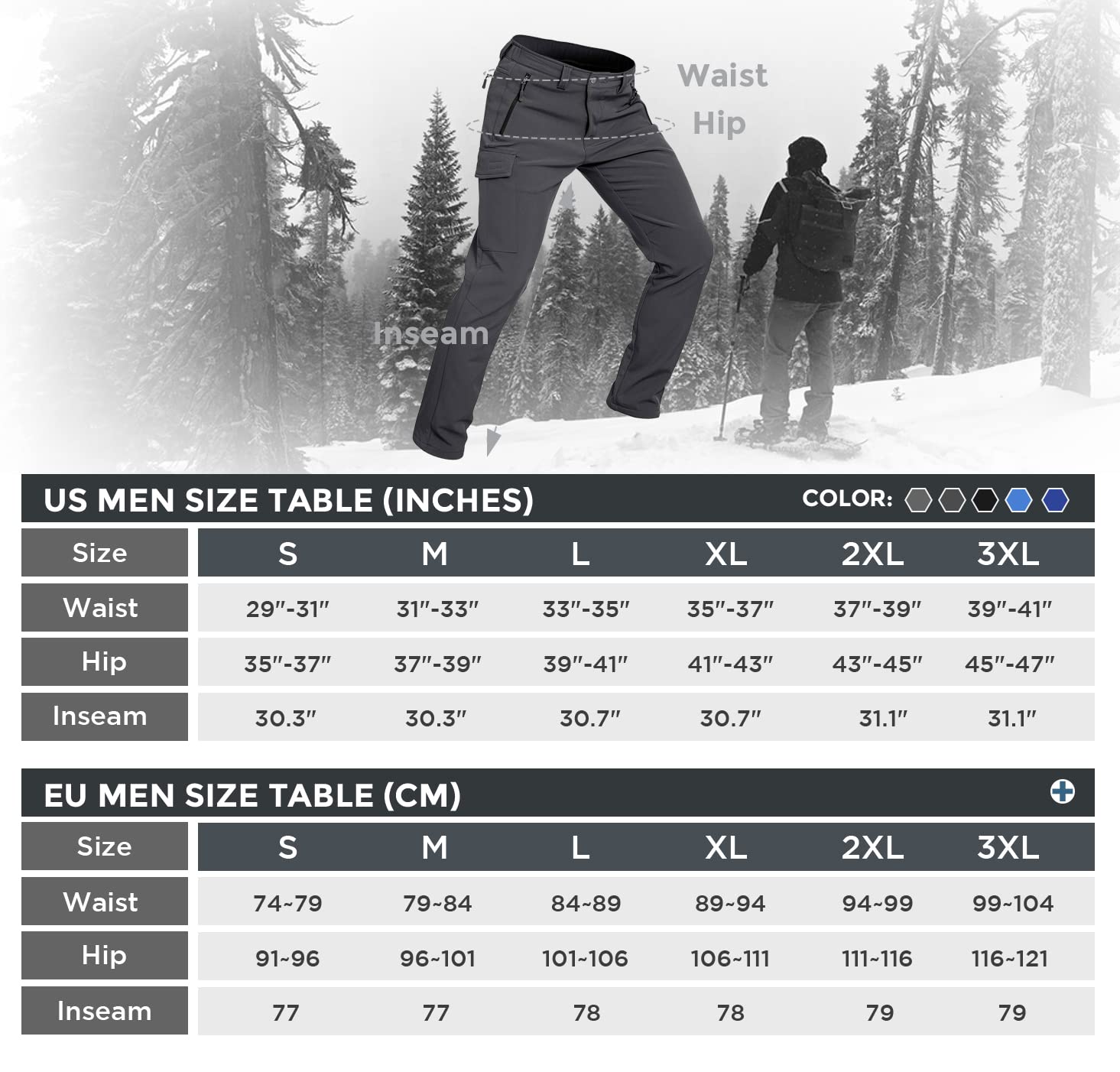 Wespornow Men's-Fleece-Lined-Hiking-Pants Water-Resistance-Snow-Ski-Pants Softshell Snowboarding Pants for Winter, Skiing, Outdoor (Grey, X-Large)