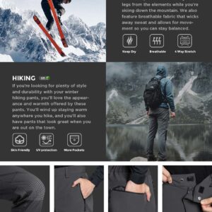 Wespornow Men's-Fleece-Lined-Hiking-Pants Water-Resistance-Snow-Ski-Pants Softshell Snowboarding Pants for Winter, Skiing, Outdoor (Grey, X-Large)