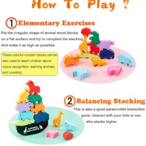 HWD Wooden Stacking Blocks Balancing Games, Animals Bricks Equilibrium Puzzles Toys, Preschool Early Educational Parent-Child Interaction Sorting Games for Toddler, Kids, Children (Dinosaur)