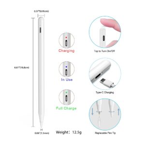 Stylus Pencil for iPad 9th & 10th Generation, Active Pen with Palm Rejection Compatible with 2018-2022 Apple iPad 10th 9th 8th Gen/iPad Pro 11 & 12.9 inches/iPad Air 5th Gen (White)