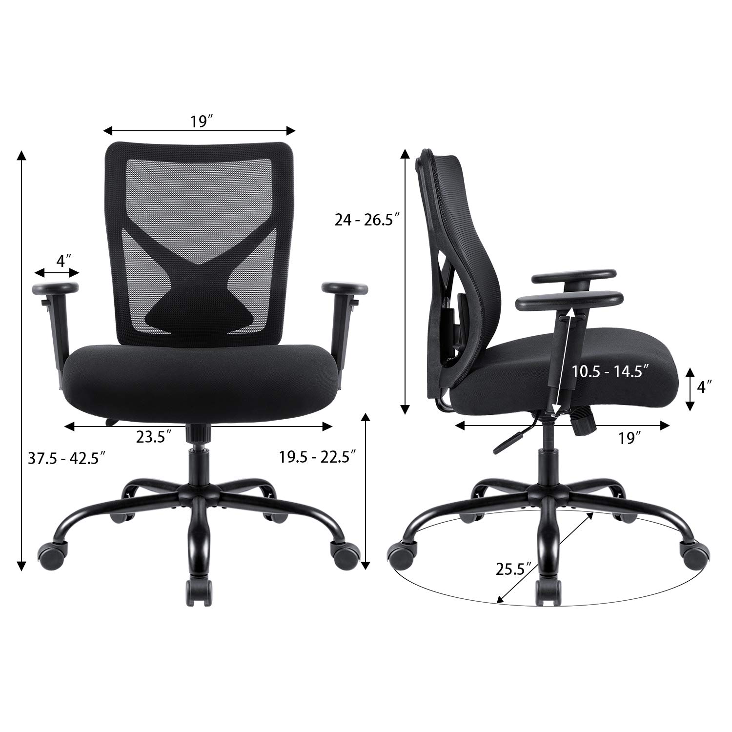 Furmax Big and Tall Office Chair Mesh Ergonomic Office Chair Swivel Computer Chair with Adjustable Back and Lumbar Support High Back Task Chair with Armrests (Black)