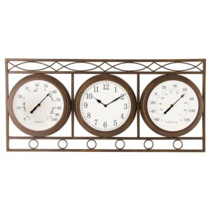 BESTIME 66285A Three-in-one Metal Wall Clock.Thermometer,Hygrometer,Weatherproof,Indoor,Outdoor,Weather Resistant.Whether Industrial,Country,Rustic.