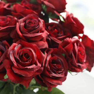 Veryhome Artificial Flowers Silk Roses Real Touch Bridal Wedding Bouquet for Home Garden Party Floral Decor 10 Pcs (Blooming Rose - Gradient Burgundy Red)