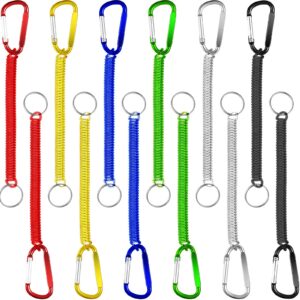 12 pieces fishing lanyard spring coil keychain cord retractable coiled tether multicolor safety lanyard ropes with stainless steel clips for fishing boating